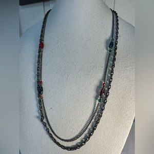 Vintage gray double strand chain and glsss bead necklace